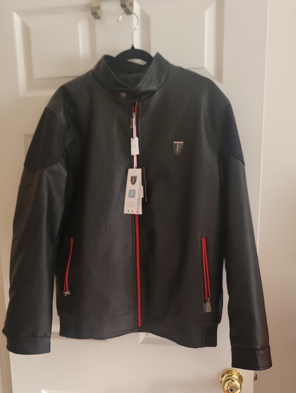 F Collections Inspired Men's Black Bomber Jacket with Red Trim